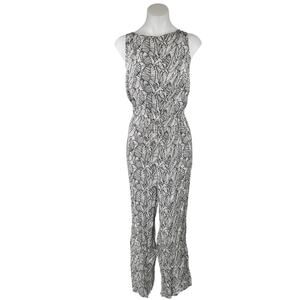 LOFT Black White Floral Print Sleeveless Cutout Back Wide Leg Romper Jumpsuit M